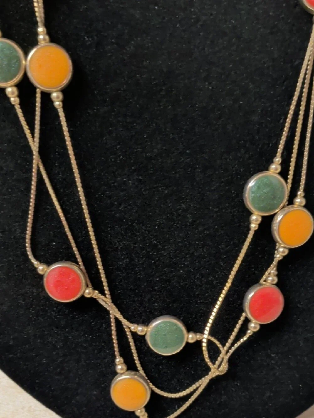 Multicolor Gold-Tone Layered Disc Necklace - Red, Orange, Green